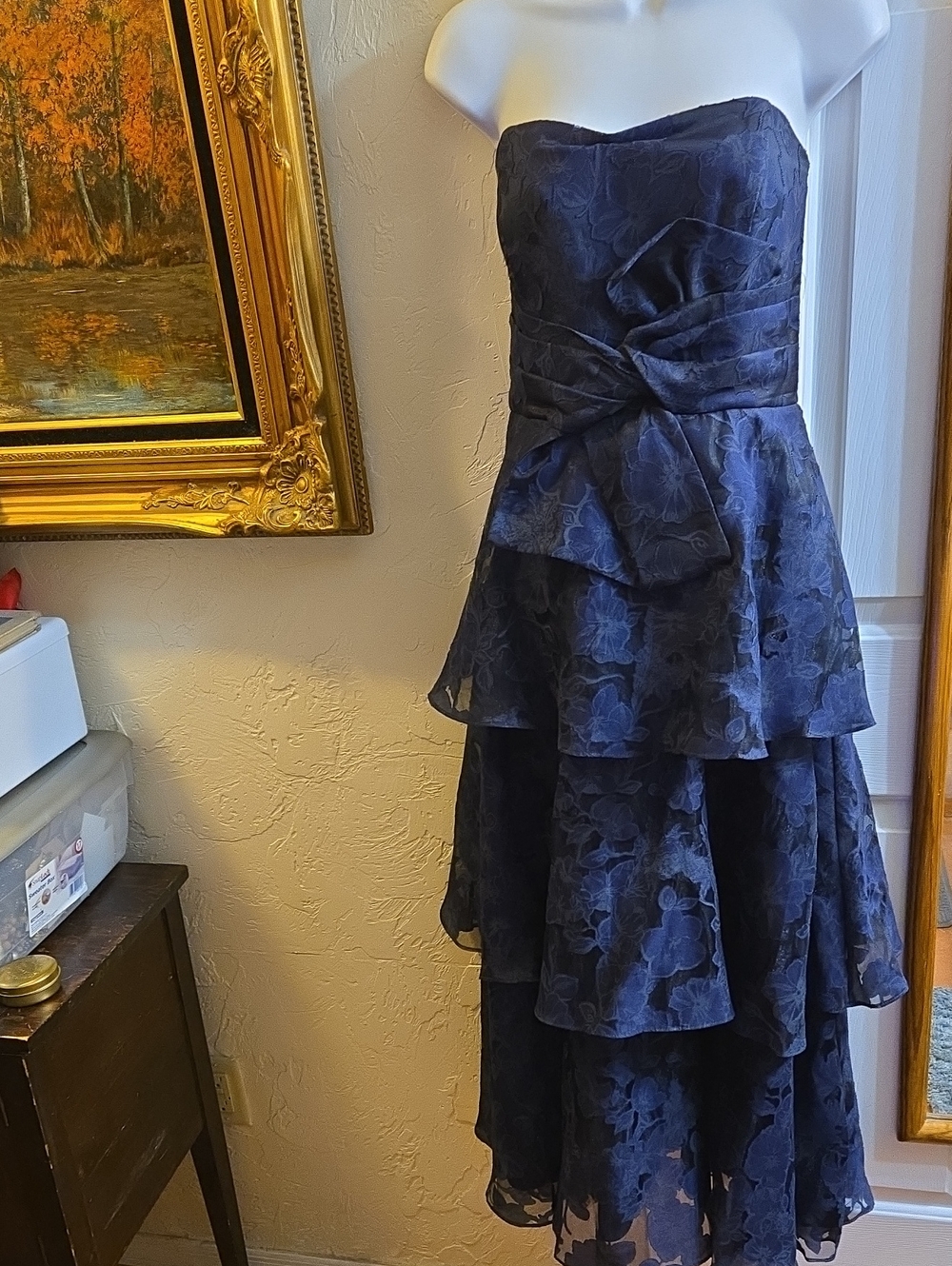 Shoshanna Joya Strapless Navy Blue Floral Tiered Dress